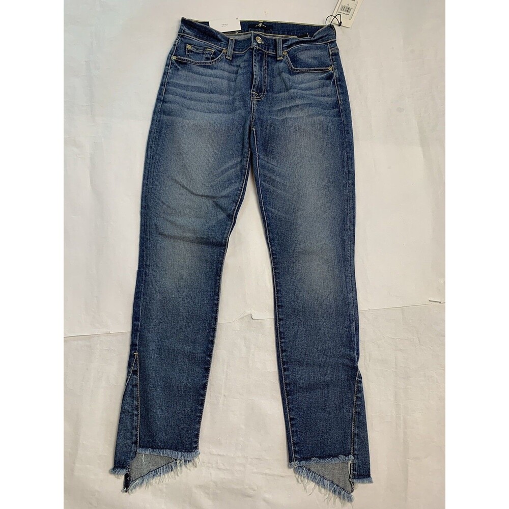 7 For All Mankind Jeans Womens 27 Blue The Skinny Super Skinny Raw Hem Jeans Y2K